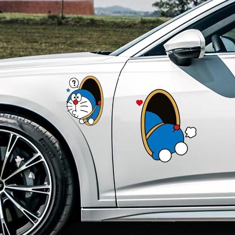 汽車創意裝飾貼 哆啦A夢汽車貼紙電動車創意個性卡通貼紙任意門裝飾貼劃痕遮擋貼
