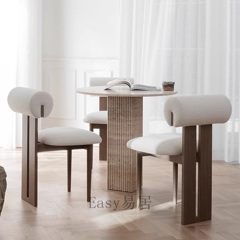 複古網紅實木餐椅侘寂風北歐設計師化妝椅子軟包藝術感中古河馬椅