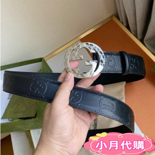 歐洲代購 GUCCI 古馳 411924 Signature 黑色雙G印花紋皮帶 男士皮帶 腰帶