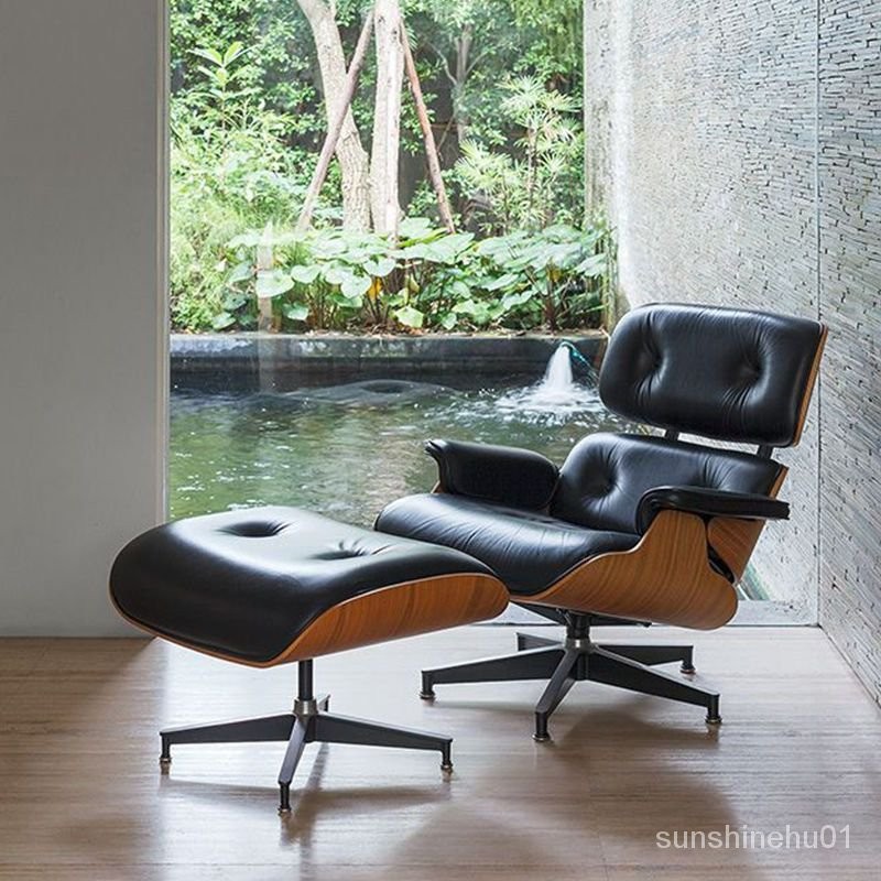 【現貨】 伊姆斯躺椅單人真皮沙髮輕奢Eames設計師休閒椅北歐可旋轉懶人椅