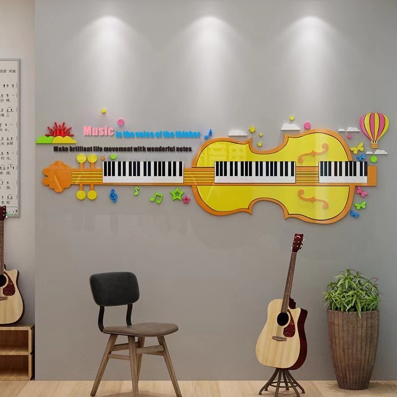 ⚘┅工廠現貨音符小提琴設計3d立體壓克力壁貼音樂教室鋼琴教室水晶壓克力牆貼創意裝飾壁貼