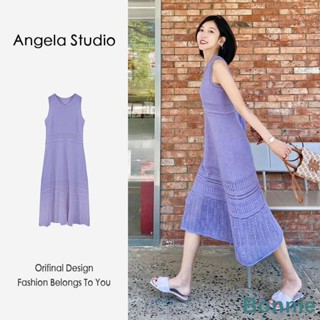 Bonnie2024🤍紫色鏤空無袖針織洋裝法式氣質吊帶背心長裙子女夏季