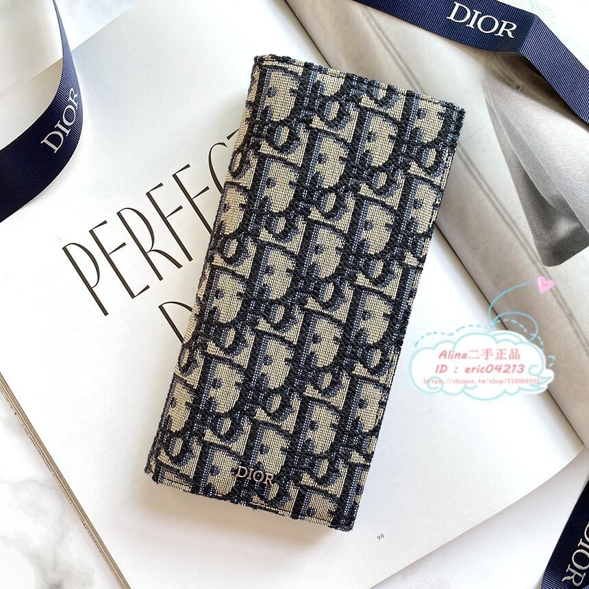 精品二手 Dior 迪奧 Oblique印花 2OBBC002YSE 豎款對折長夾 錢包 手拿包