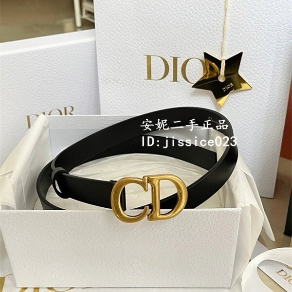 現貨二手 DIOR 女士皮帶 黑色腰帶 CD金色扣 SADDLE EN NYLON 2CM 迪奧皮帶 現貨