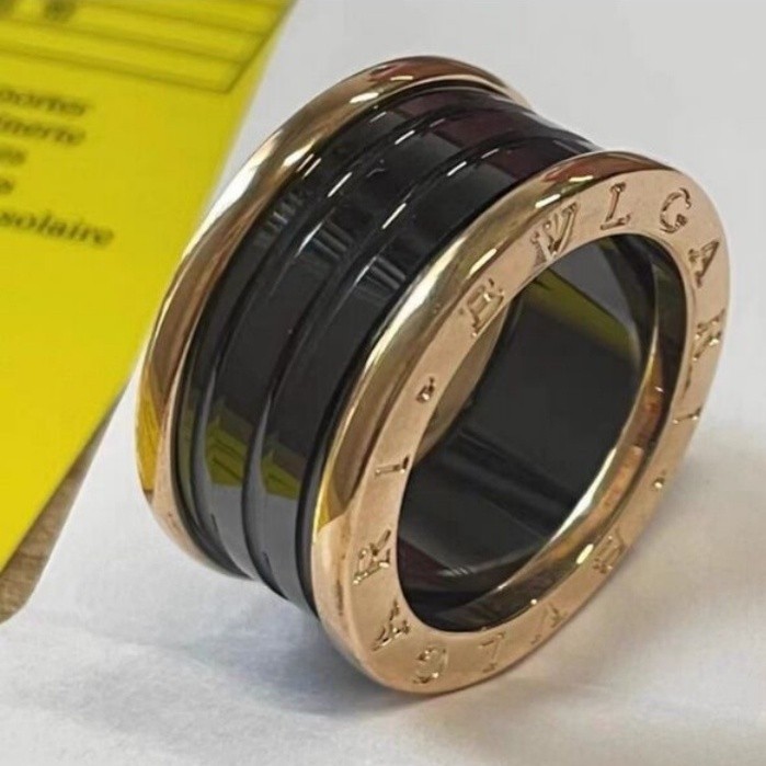 盈盈二手正品 Bvlgari 寶格麗 B.ZERO1 玫瑰金色 黑陶瓷 彈簧 戒指 三環 戒指
