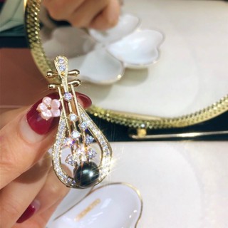 天然淡水珍珠古典中國風琵琶珍珠胸針旗袍飾品中式大衣別針絲巾扣