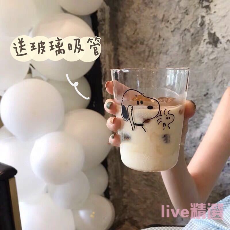 live精選💦 韓國ins自製史努比糊塗塔剋玻璃牛奶早餐玻璃杯可愛咖啡杯學生