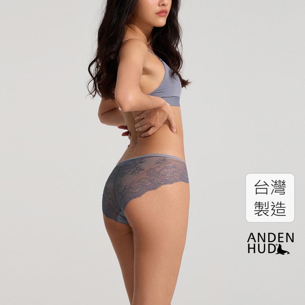 【Anden Hud】輕奢系列．脇後訂製蕾絲中腰三角內褲(靛灰藍) 純棉台灣製