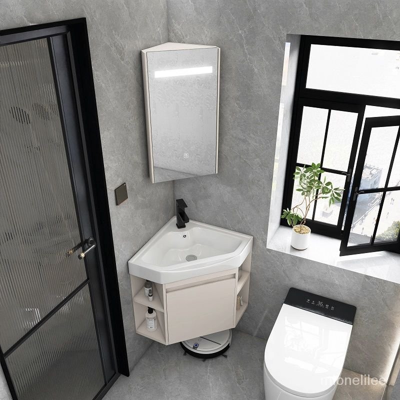三角形浴室櫃組合小戶型側邊收納轉角洗臉盆櫃衛生間洗手洗漱臺池 0CQ0