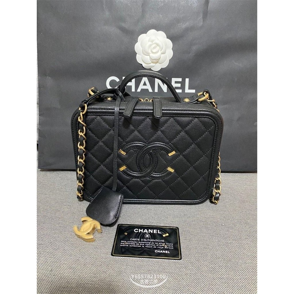 二手便宜出 CHANEL VANITY CASE 21化妝包 小盒子荔枝牛皮 21公分 相機包