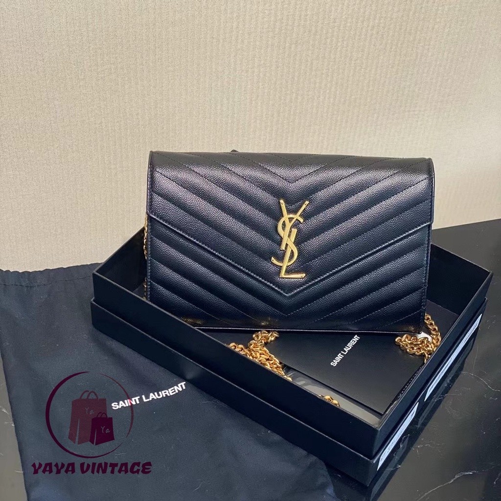 現貨二手 YSL 聖羅蘭 monogram WOC 黑色 金標 信封包 魚子醬 錢包 鏈條包 手拿包 單肩包 斜背包