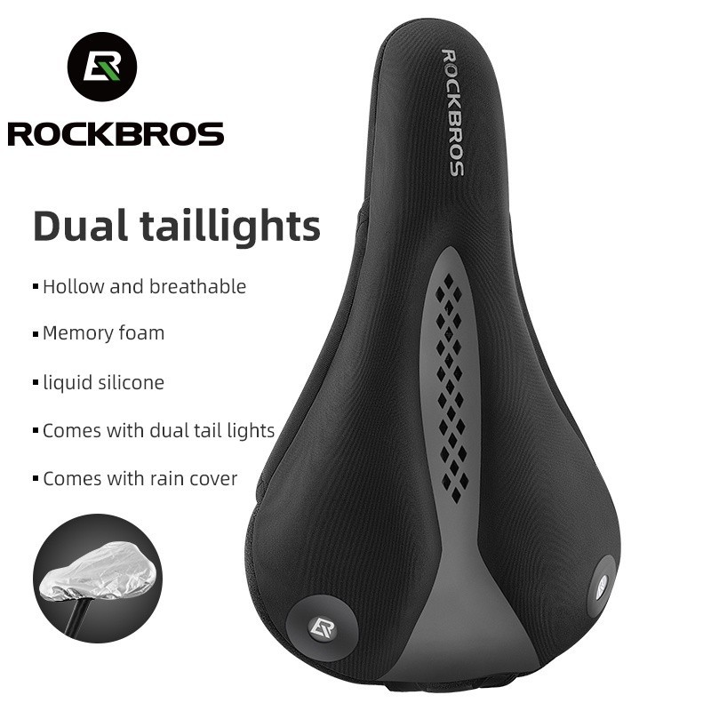 Rockbros 自行車座墊防震透氣自行車座墊, 帶尾燈舒適液體矽膠套腳踏車
