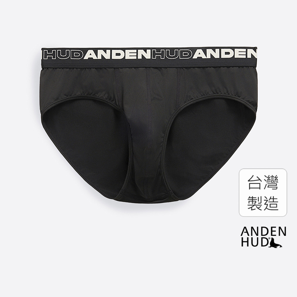 【Anden Hud】男款_吸濕排汗機能系列．腰帶三角內褲(黑-框字緊帶) 純棉台灣製