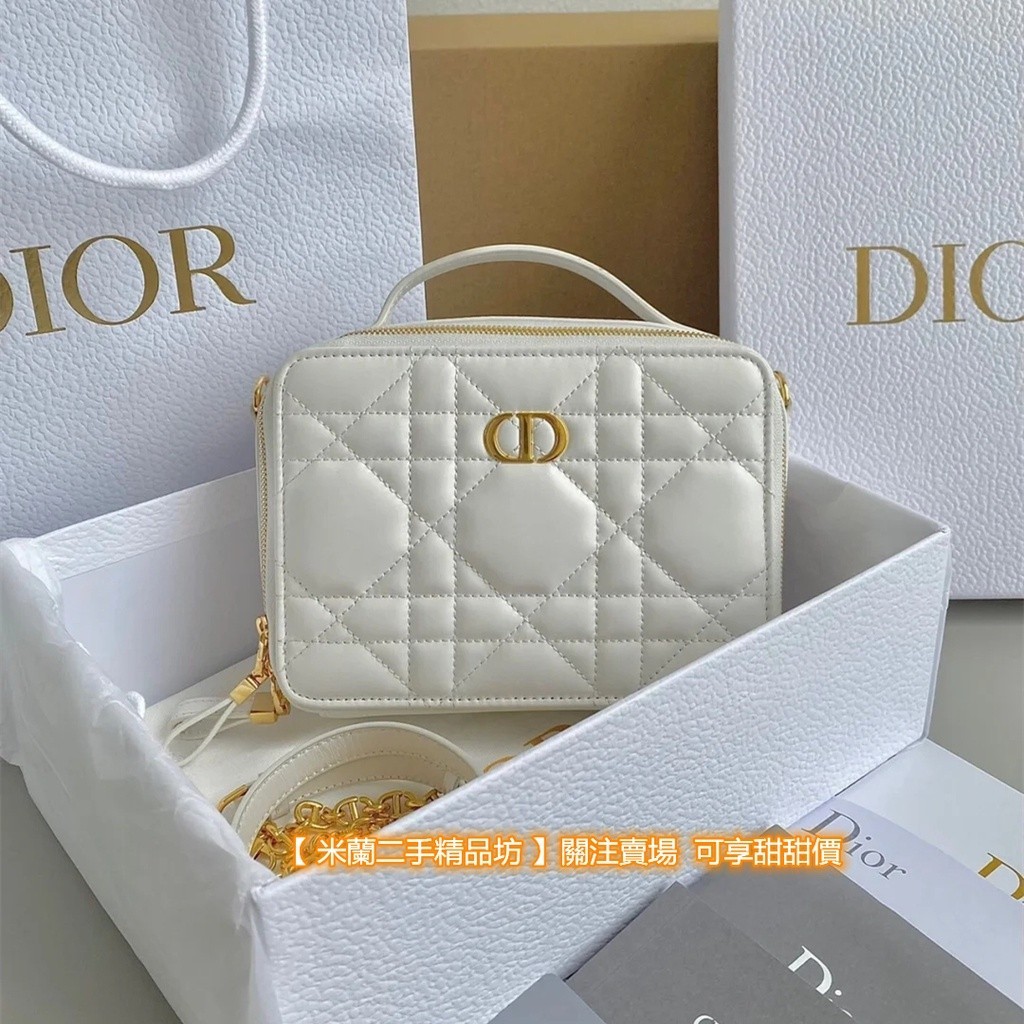 二手現貨 Dior 迪奧 Caro 箱型鏈條手袋 粉色手提包 鏈條包 單肩包 相機包
