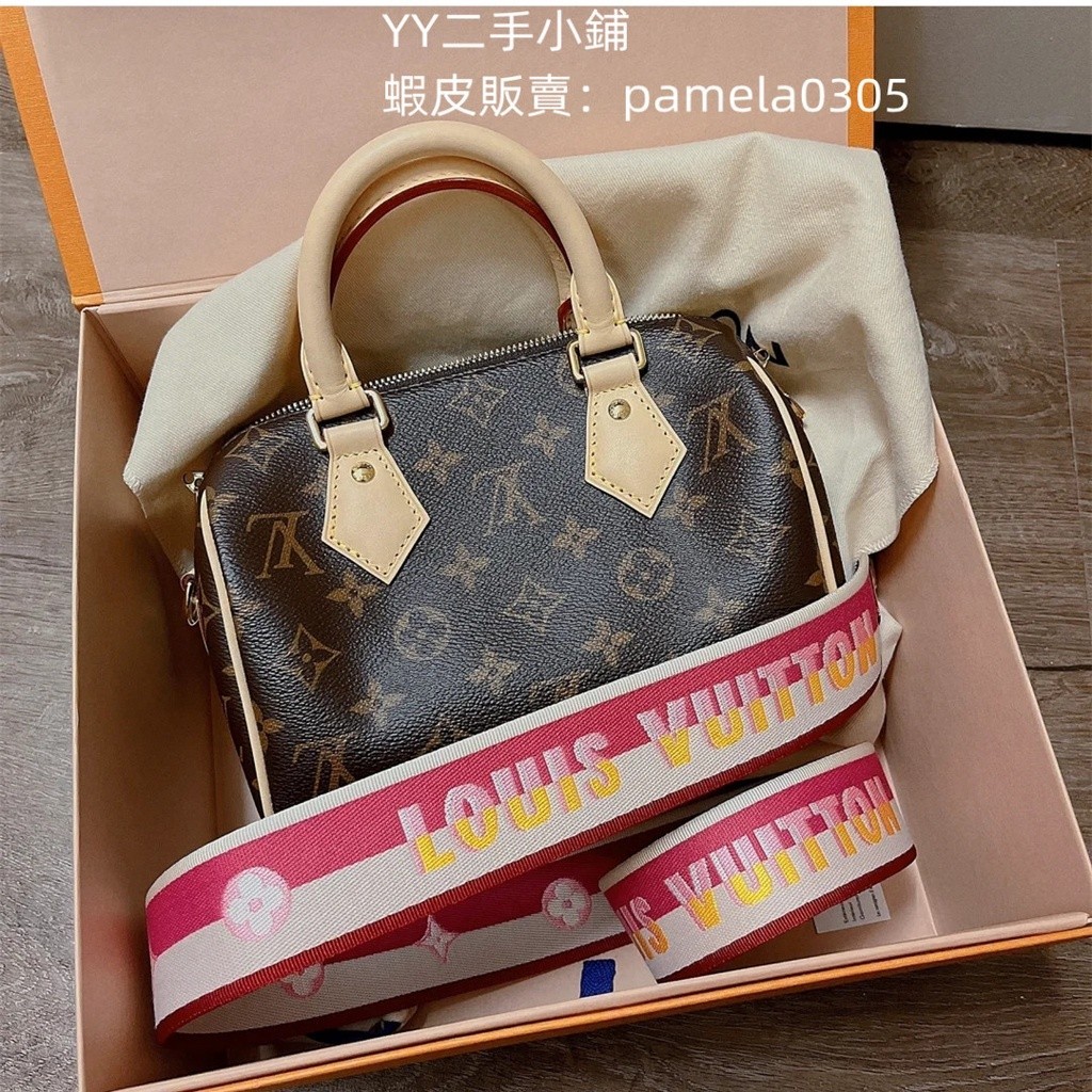 YY二手 LV M45957 黑色M45948 桃紅色 Monogram Speedy 20CM 枕頭包 波士頓包