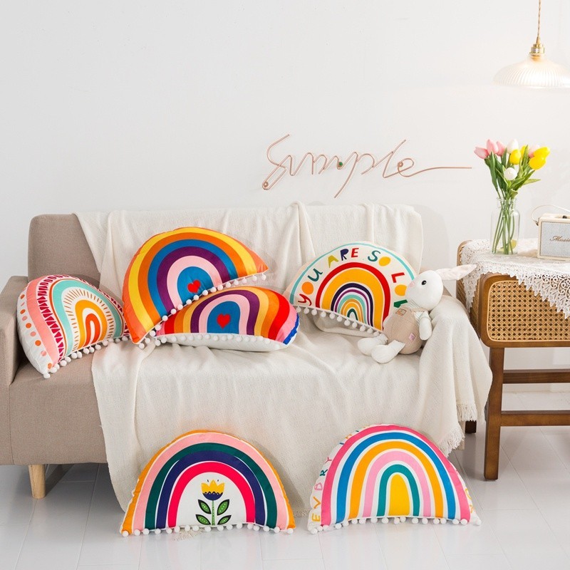 艾❤尚百貨精品 荷蘭絨 INS風 彩虹抱枕 枕頭 坐墊 靠墊 客廳沙發靠墊