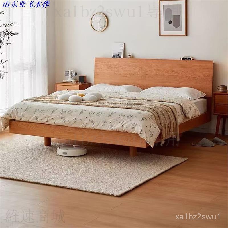 （含發票） 懸浮床架 床架 雙人床架 多尺寸床架 北歐櫻桃木床架 原木簡約床1.51.8米加厚 一體收納實木懸浮雙人床