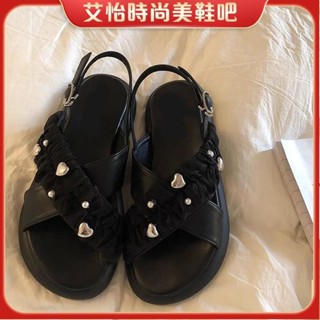 艾怡時尚 原創設計黑色厚底涼鞋2024年新款夏季法式仙女風配裙子女鞋女鞋 高跟鞋 休閒鞋 平底鞋