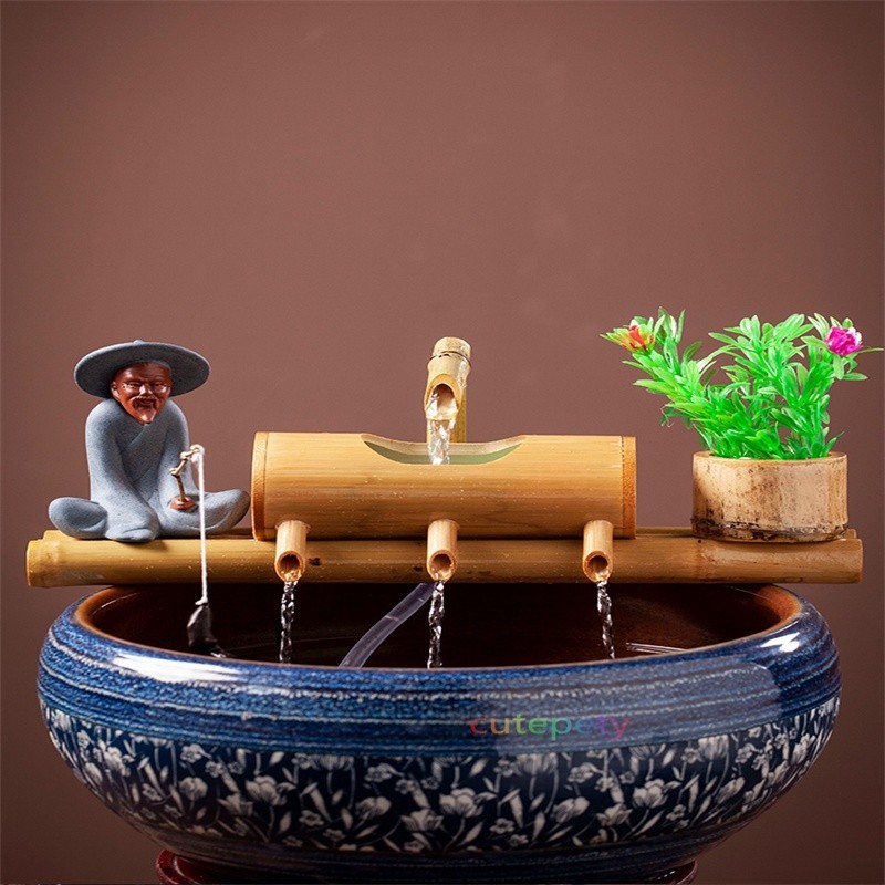 【萌寵】魚缸造景 過濾竹子流水器 竹筒流水器 魚缸造景 魚池裝飾 陶瓷造景 魚缸擺件 水族過濾器