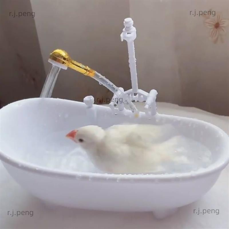 【桃園發貨]女孩過家家仿真洗澡盆娃娃玩具電動會自動噴水浴缸美人魚小鳥鸚鵡