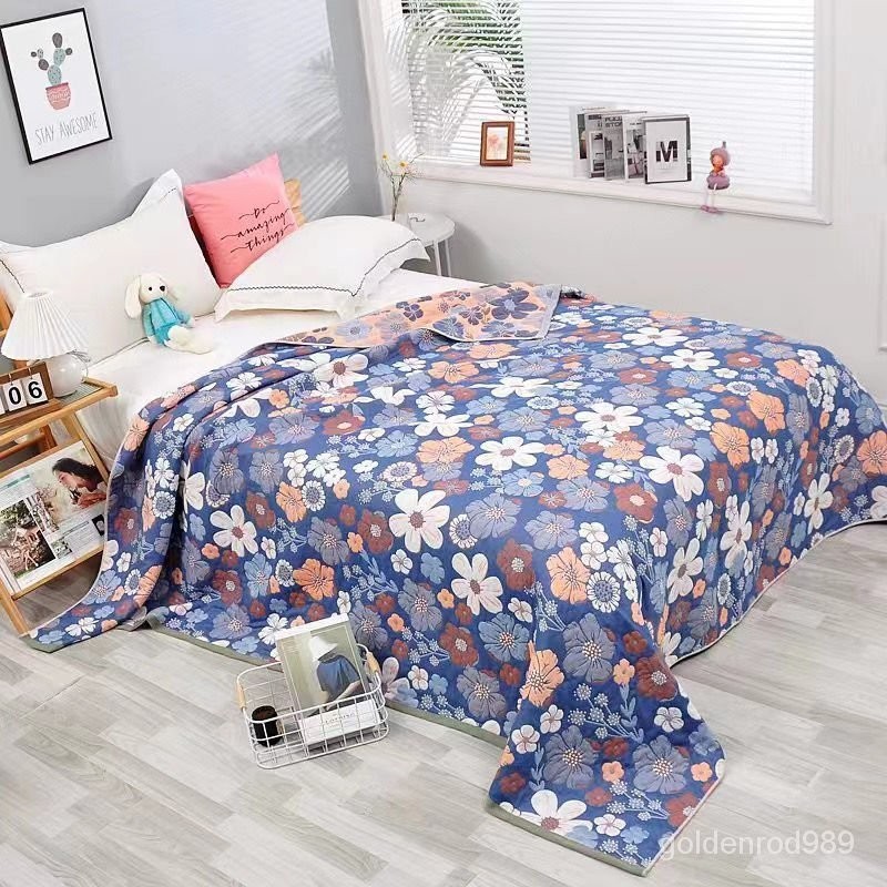 四季通用加棉床蓋床單透氣雙面花型涼蓆防滑防塵軟蓆子家用單雙人