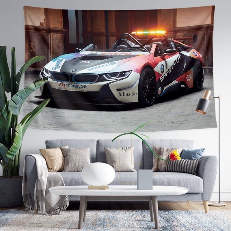 BMW寶馬i8 Roadster電動超級跑車周邊墻布裝飾背景布海報掛布掛毯 可客製 超好看 必備