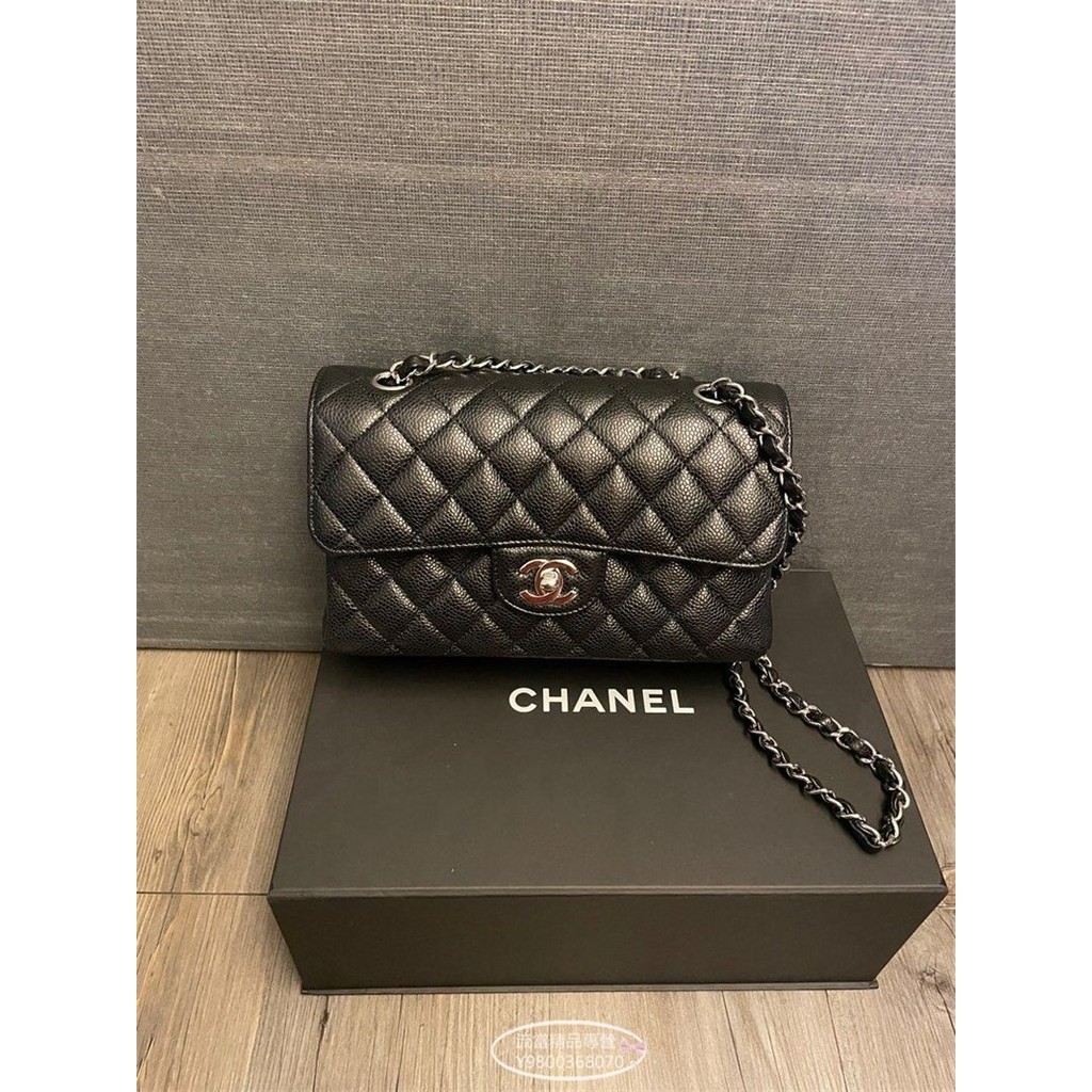 二手精品 CHANEL COCO 23 CF23香奈兒 黑色 荔枝皮 金鍊 黑銀 鏈條包