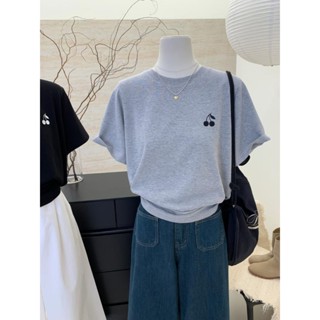 100%純棉夏新款歐貨刺繡圓領短袖T恤女時尚百搭簡約打底衫 大尺碼女裝 大尺碼上衣 短袖上衣 氣質上衣 夏季女裝