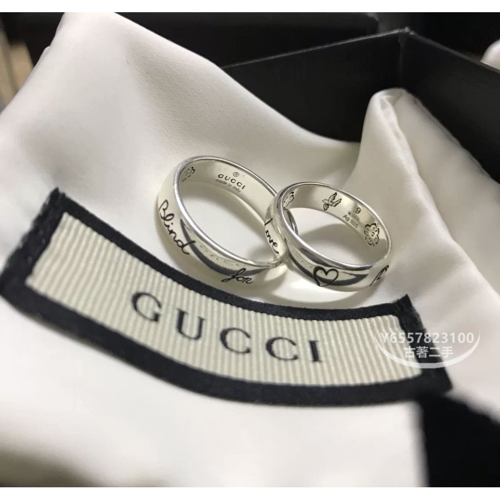 二手便宜出 GUCCI “BLIND FOR LOVE”情侶對戒 純銀 戒指 對戒