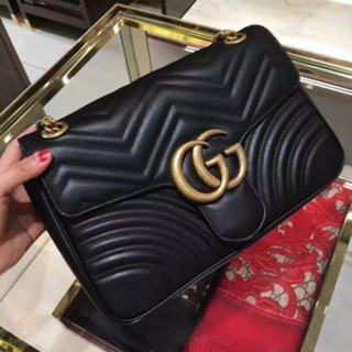 二手 Gucci 443496 GG Marmont matelassé 大 31CM 雙鏈包 黑色