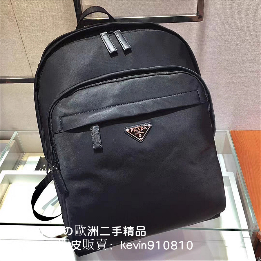 正品現貨 Prada 黑色尼龍 雙肩後背包 男女同款 實際包包拍攝照片（不附盒子）