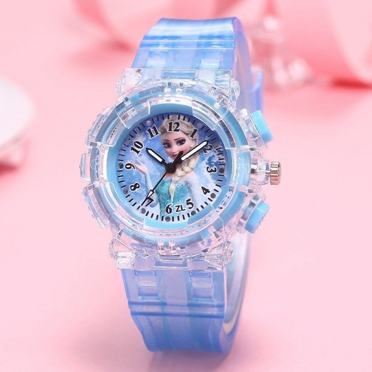 🌸瑞瑞🌸冰雪奇緣兒童手錶時尚創意七彩夜光燈男孩女孩兒童手錶