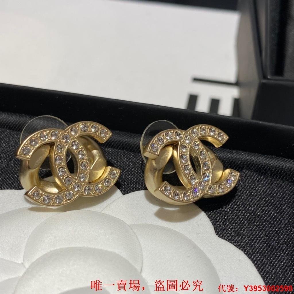 二手正品 CHANEL 香奈兒 雙層晶鑽 耳釘 耳環