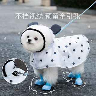 新品 下 殺 夏季 滿印 波點 小熊 狗狗 雨披 下雨 可 牽引 兩腳 雨衣 小型 犬 寵物 防水 衣服