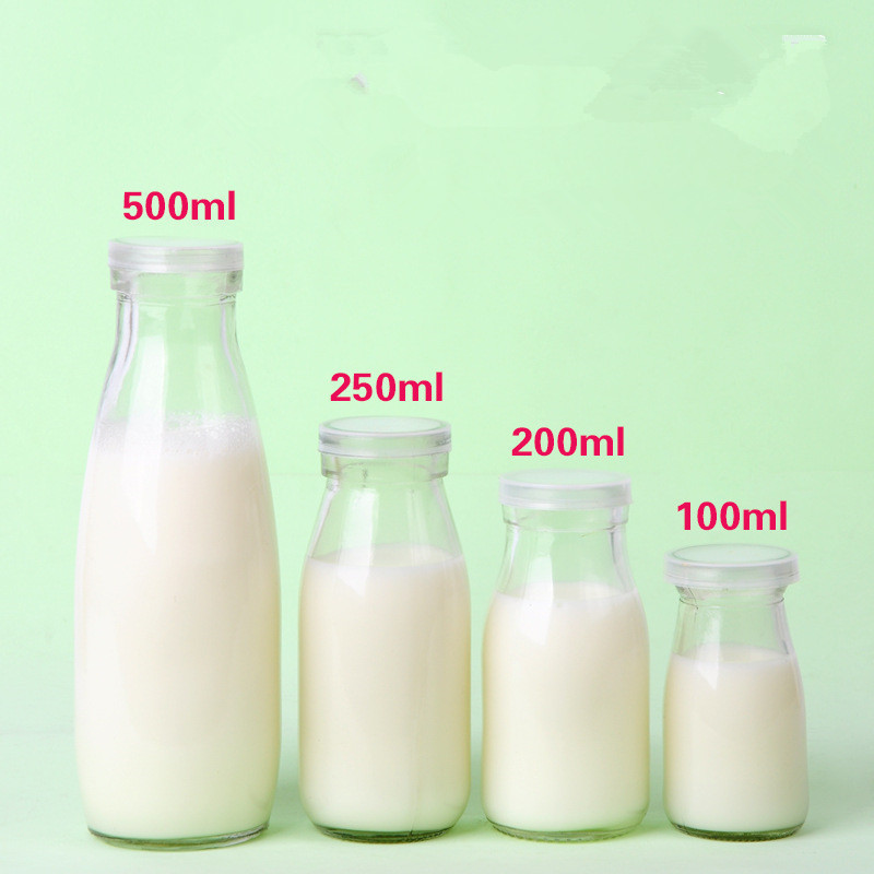 玻璃奶瓶鮮奶瓶痠奶杯200-250-500ml-奶吧牛奶瓶帶蓋客製logo