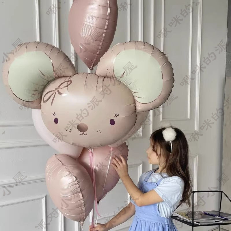 動物氣球 造型氣球 鋁膜氣球  森係大號睡眠月亮熊粉紅鼠氣球兒童生日裝飾佈置可飄空動物氣球