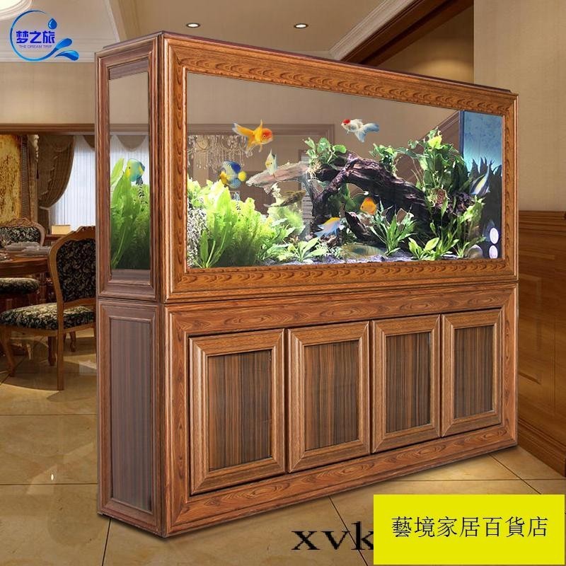 【✨現貨 廠家直銷✨】生態龍魚缸 玻璃 仿實木紋底 過濾櫃 免換水 水族箱 屏風 中 大型 1.2米客廳