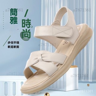 💗牛筋底媽媽鞋 外出平底夏季新款舒適輕便真皮涼鞋女中老年款軟底老人防滑奶奶鞋 涼鞋女 平底涼鞋 大尺碼涼鞋 軟底鞋軟底鞋
