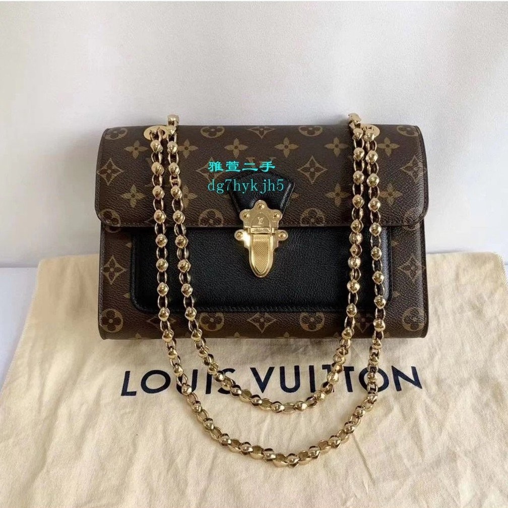 雅萱二手 LOUIS VUITTON(路易威登)LV Victoire 雙鏈雙層風琴包 黑色 單肩斜挎包M41732