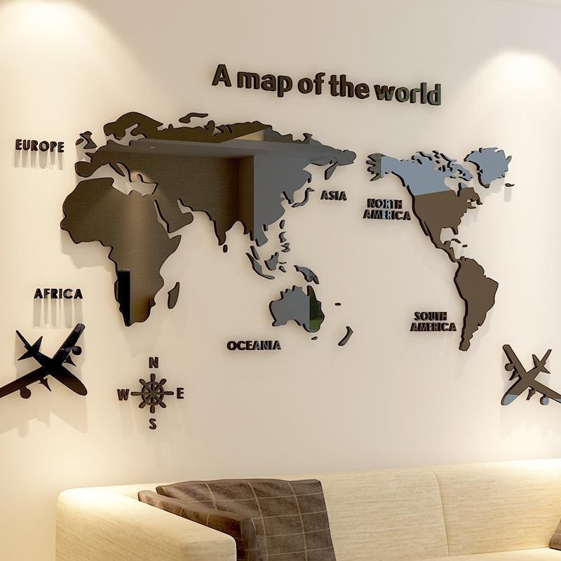 世界地圖墻貼 壁貼 壁紙 創意3D壓剋 立體牆貼 辦公室 勵誌 背景墻 大麵積 玄關 房間 裝飾 壁貼 復古世界地圖