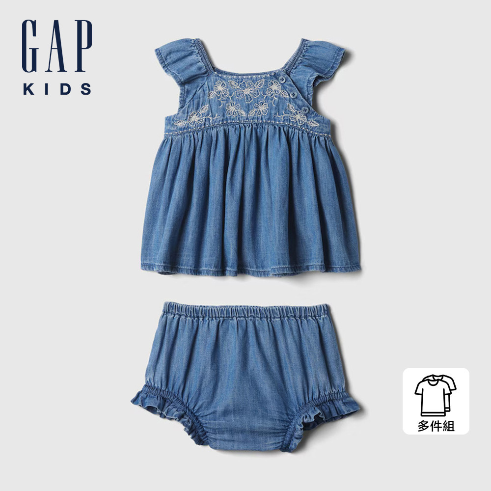 Gap 嬰兒裝 圓領無袖短褲家居套裝-中度水洗(428234)