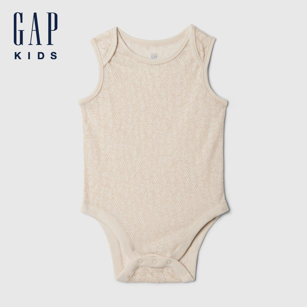 Gap 嬰兒裝 小熊印花圓領短袖包屁衣-米色(428065)