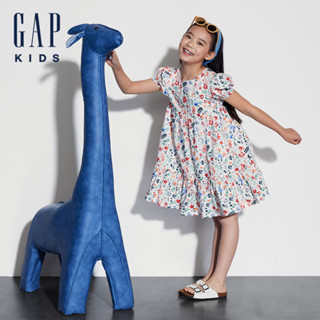 Gap 女童裝 Logo印花圓領短袖洋裝-花朵印花(466666)