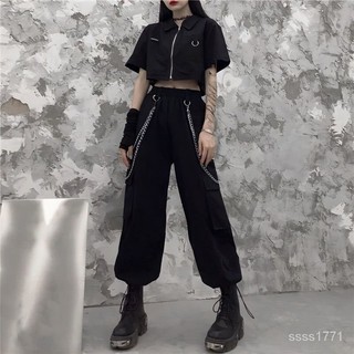 會琴服飾 單/套裝女夏韓版ins短款短袖襯衣高腰顯瘦運動嘻哈工裝褲兩件套潮