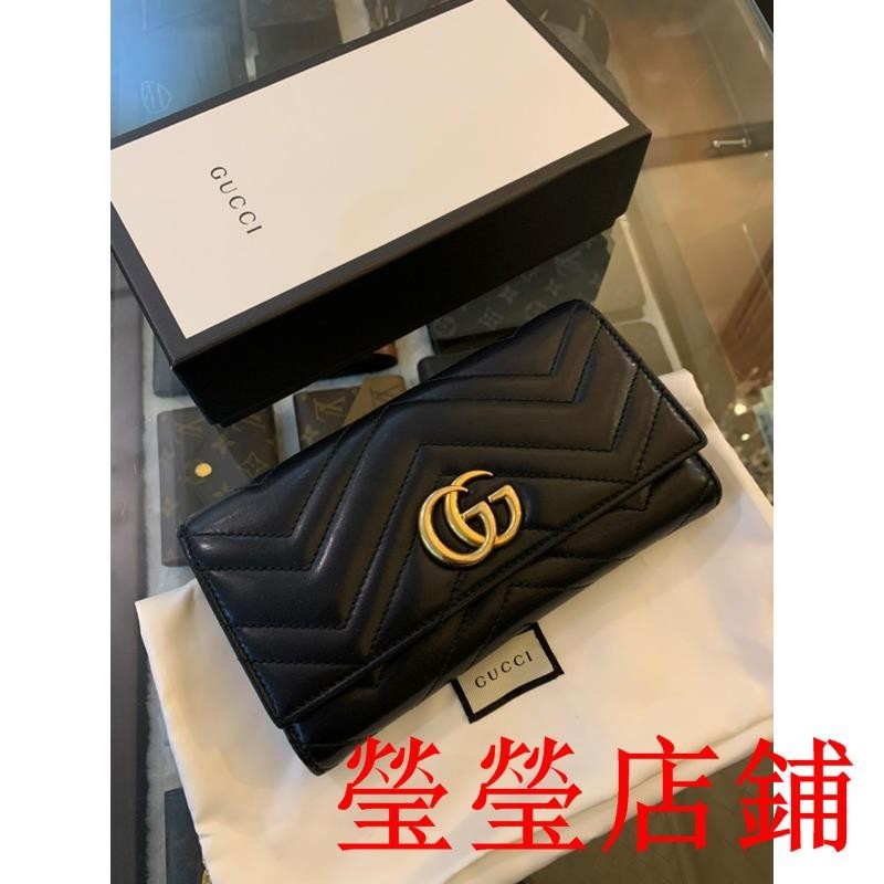 KG二手/精品Gucci marmont經典馬夢牛皮金屬雙G Logo 長夾‼️二手商品