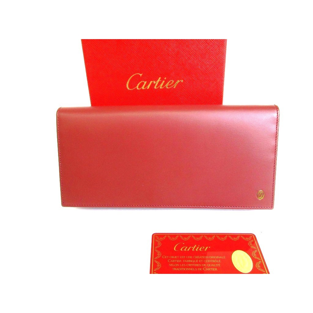 Auth Cartier Pasha Bordeaux Leather Long Flap Wallet #9424