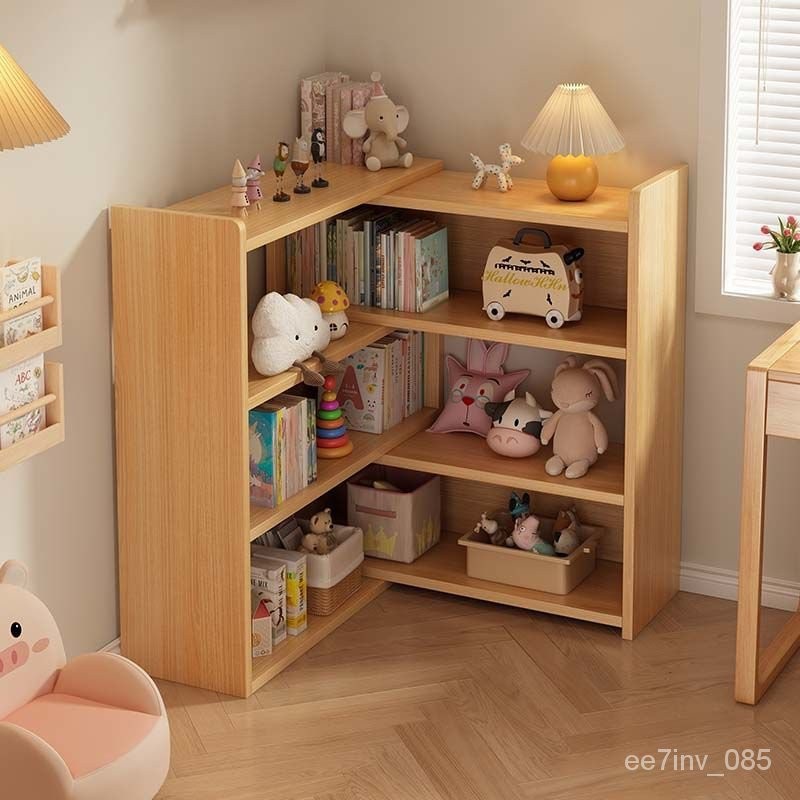 Bubble Shop🫧實木可伸縮兒童書架置物架落地書櫃架子客廳儲物櫃多層轉角收納櫃