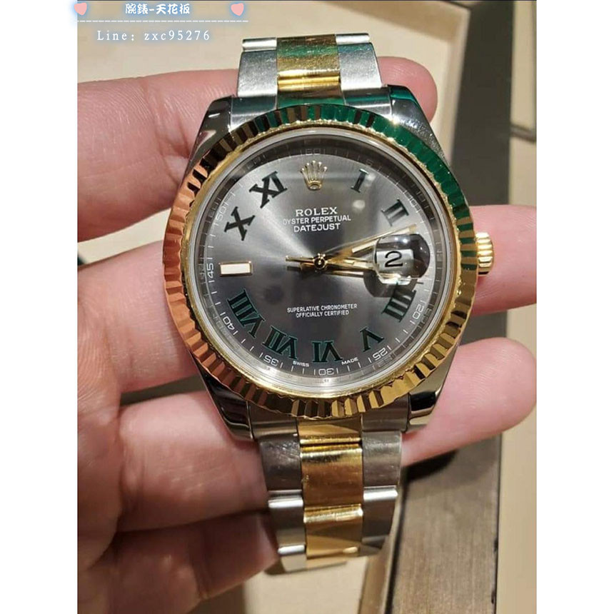 勞力士 116333 Rolex 羅馬數字時標 石板灰色面盤 綠羅馬 18K黃金 太陽圈 Datejust腕錶