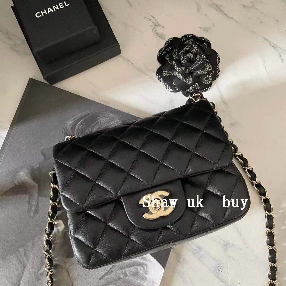 精品二手 Chanel 香奈兒 經典cf 迷你 黑色羊皮 金扣 方胖子 肩背包 斜背包 鏈帶包 A35200 女包