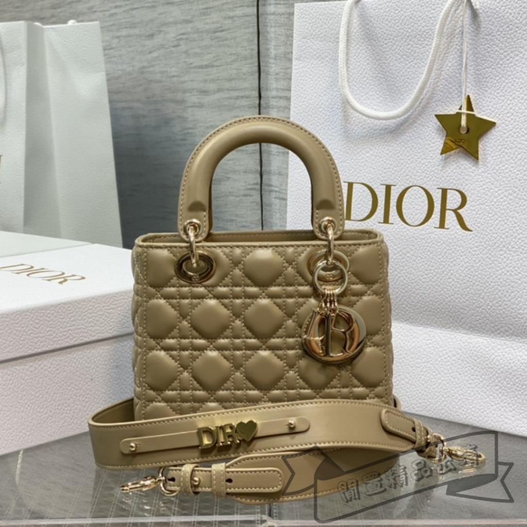 二手精品 DIOR 迪奧 LADY DIOR MY ABCDIOR 4格戴妃包 小號 手提包 肩背包 斜背包 沙色